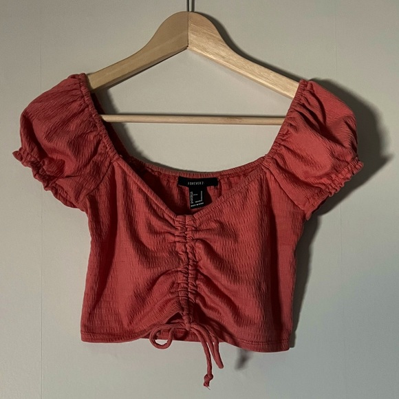 Forever 21 Tops - Ruched Peasant Crop Top